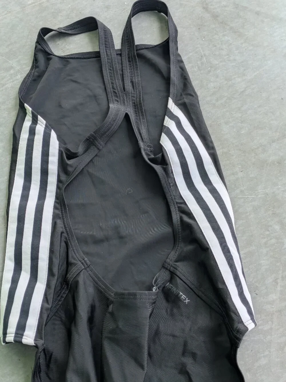 Adidas One Piece Black Athletic Swimsuit with White Side Striped Girls 14-16 Y